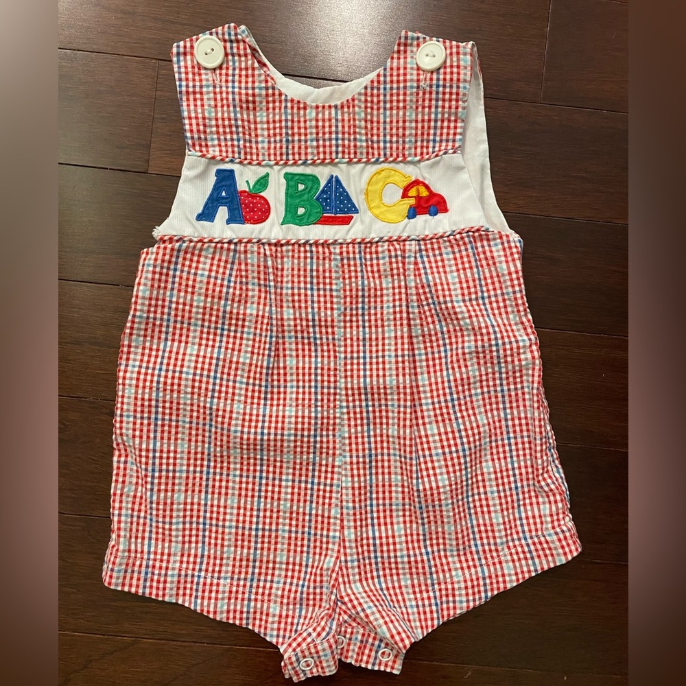 6/9 month smocked ABC Shortall